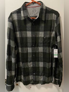 Flag & Anthem MadeFlex Men's Olive Long Sleeve Button Up Plaid Shirt Size Large